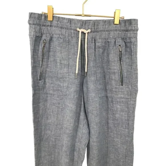 Athleta Cabo Linen Jogger Light Wash Chambray Pants Size 8 Tall - Picture 2 of 7